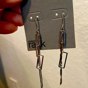 Earrings - long geometric design silver